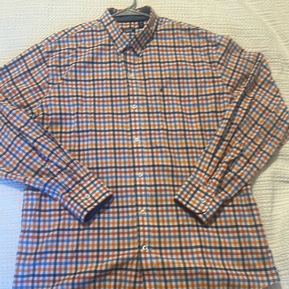 IZOD  XL button down in white/blue/orange plaid